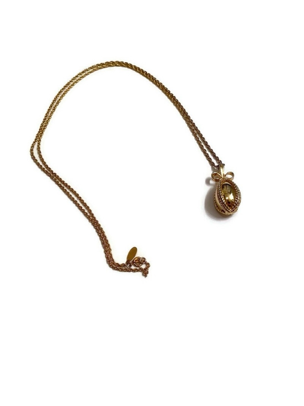 JOAN RIVERS NECKLACE GOLD CHAIN 30” EGG BOW PENDANT SIGNED CLASSICS COLLECTION